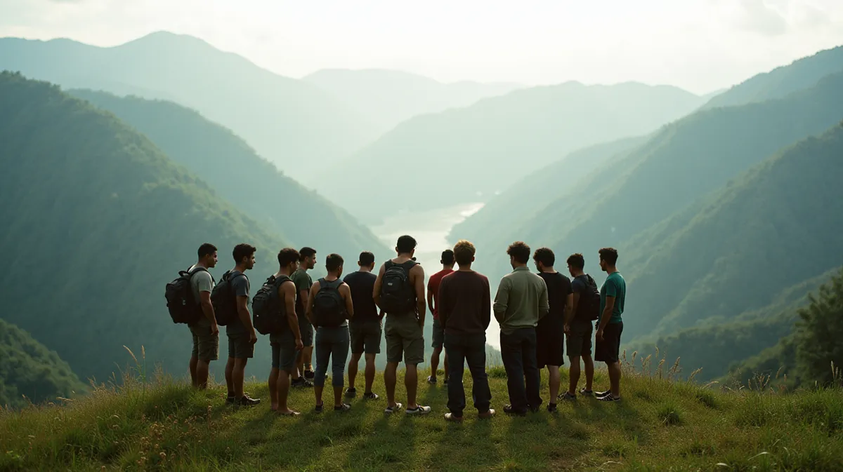 Ritual de intención al amanecer en un paisaje montañoso