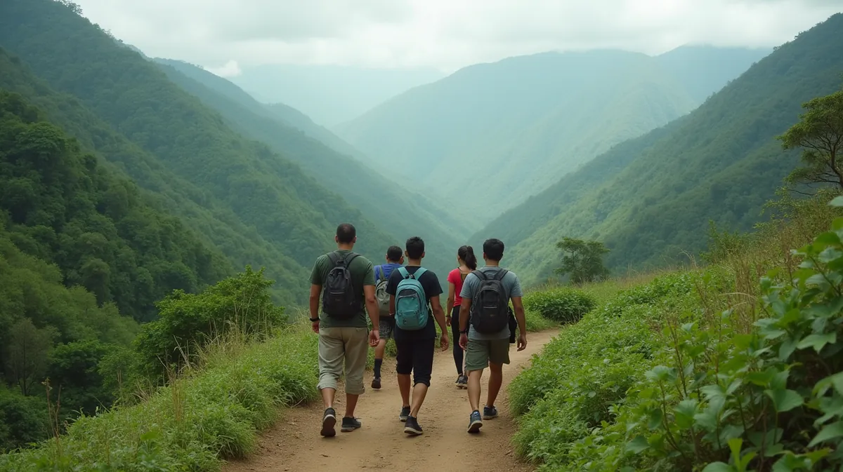 Grupo realizando una caminata contemplativa por un sendero natural