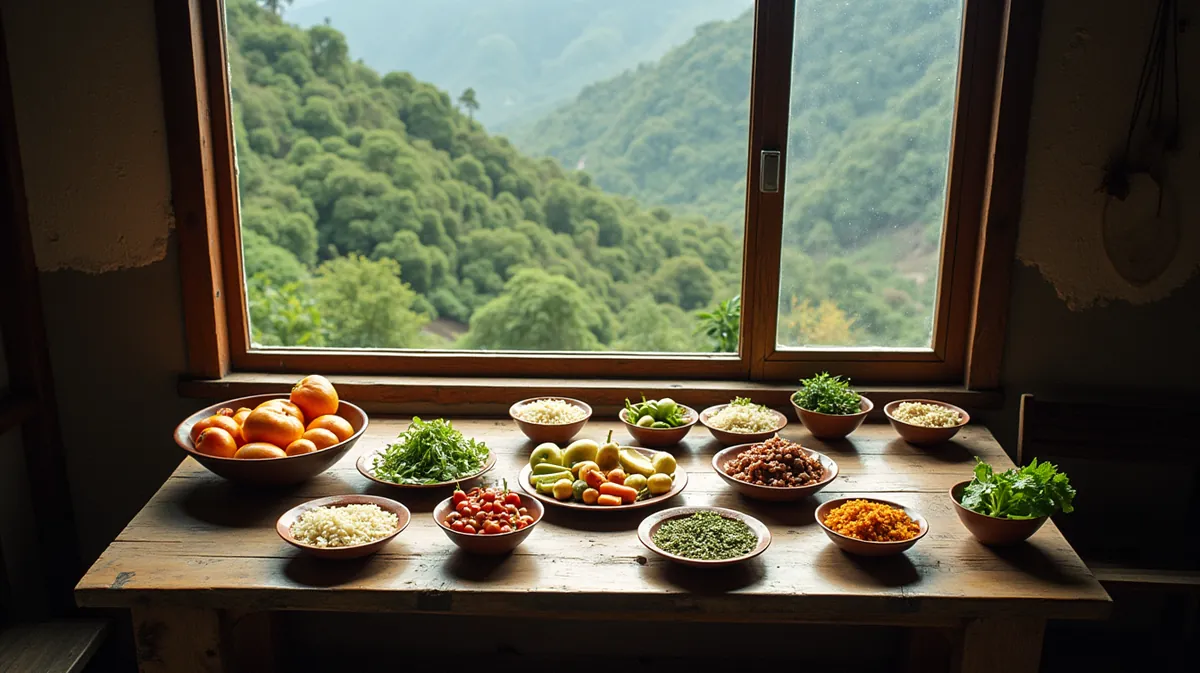 Mesa con alimentación consciente basada en productos locales