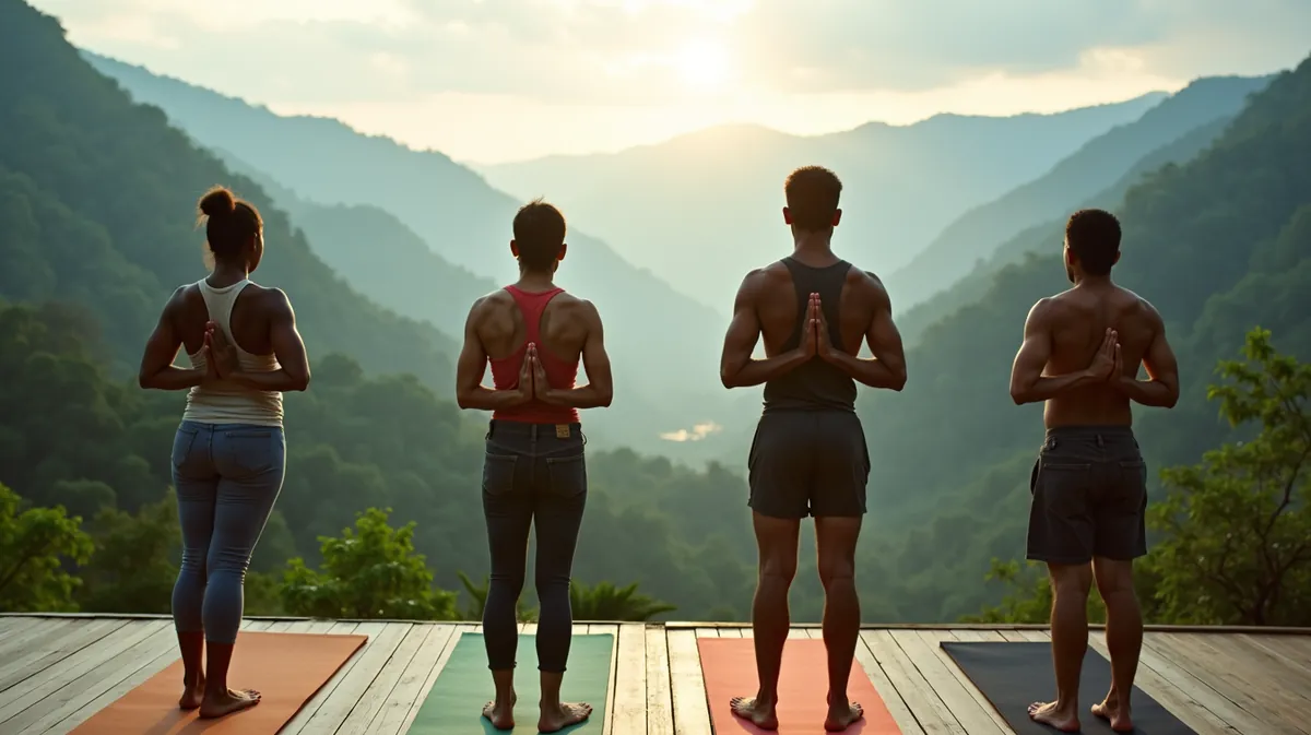 Sesión de yoga al amanecer en un entorno natural